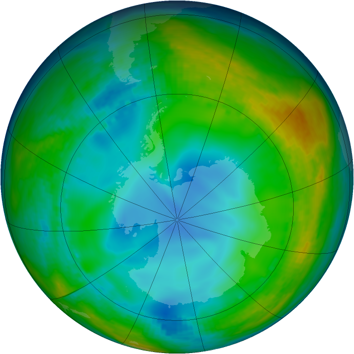 Antarctic ozone map for 06 July 1992